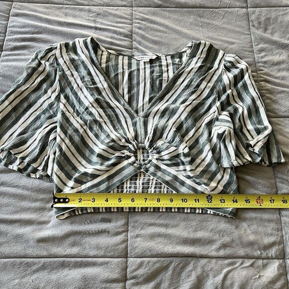 Boho Striped Crop Top Women’s Ring Front V-Neck Y2K Cottagecore Festival Blouse - Picture 9 of 12